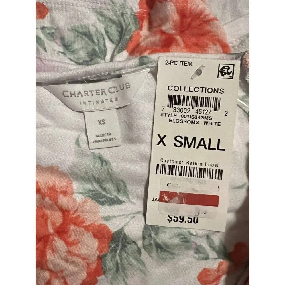 Charter Club White Blossoms Lace Short Sleeve PJ Set Extra Small NWT